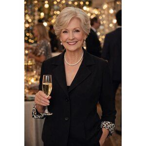 Chico's Black - Animal-Print Lined Blazer/Jacket size 1 Medium